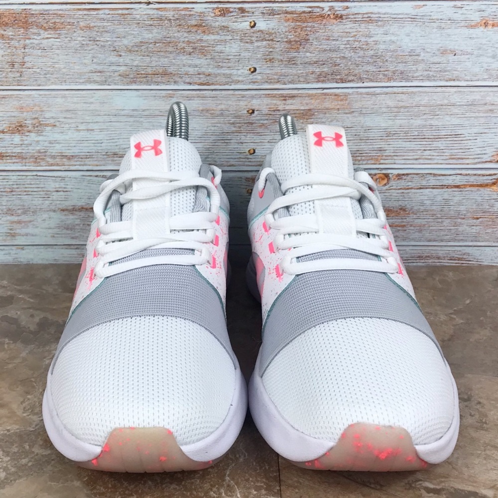 NEW Under Armour Charged Breathe Bliss PS Running Shoes White Grey NWOB - Picture 3 of 9